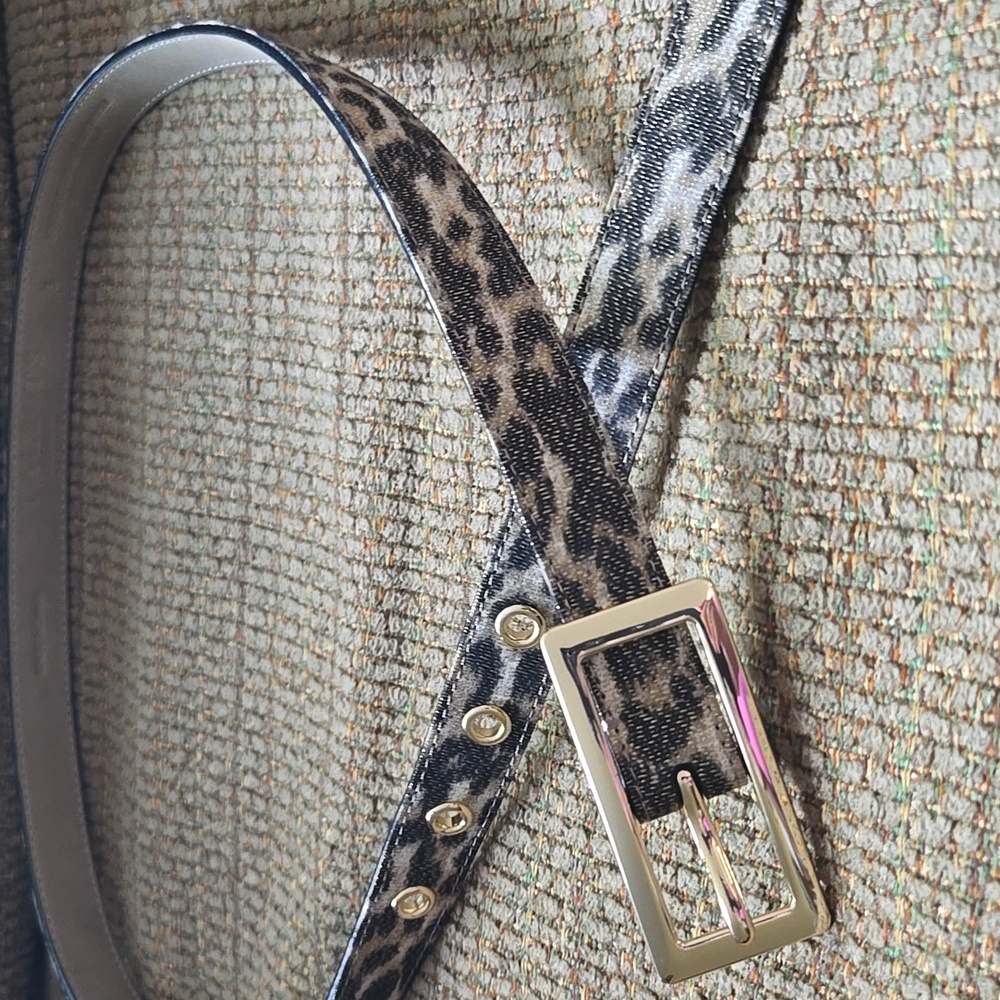 Talbots Black Beige Gold Leopard Print Belt S